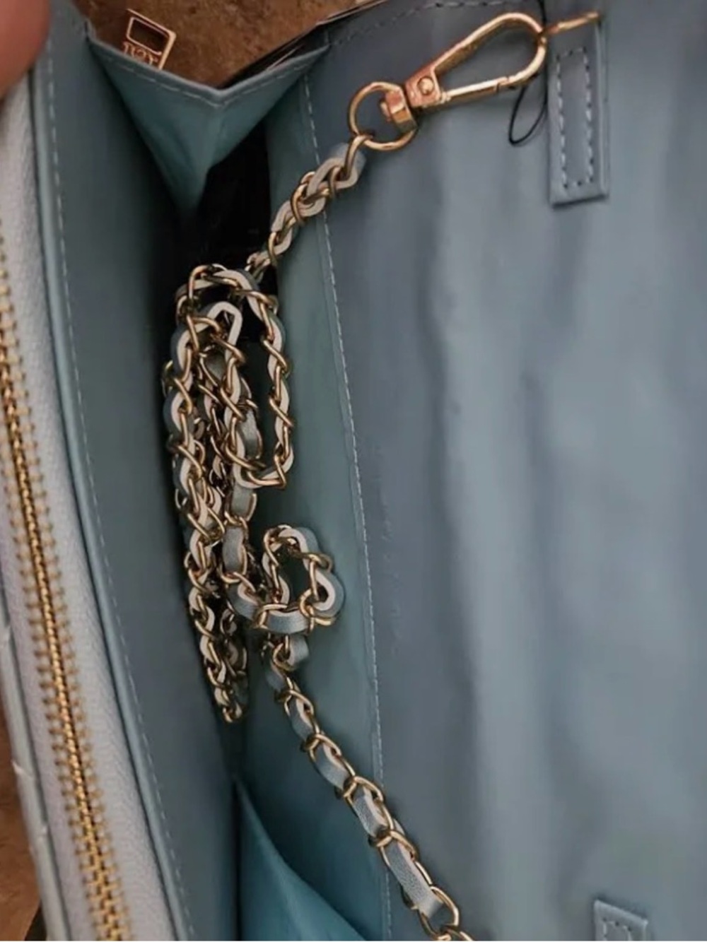 Badgley Mischka Quilted Metal Blue Crossbody with Gold Hardware - Picture 3 of 6